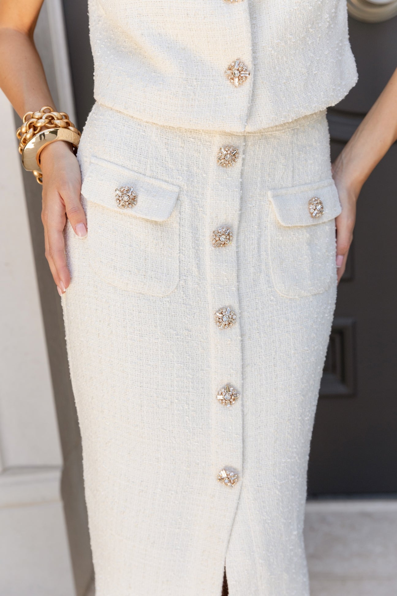Lydia Tweed Midi Skirt- white
