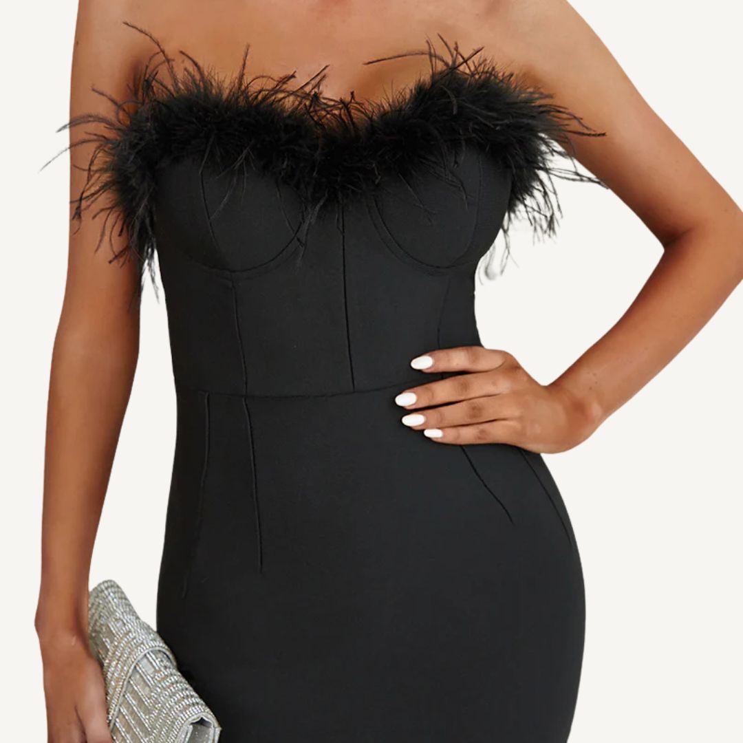 Strapless Feather Bandage Dress in Black