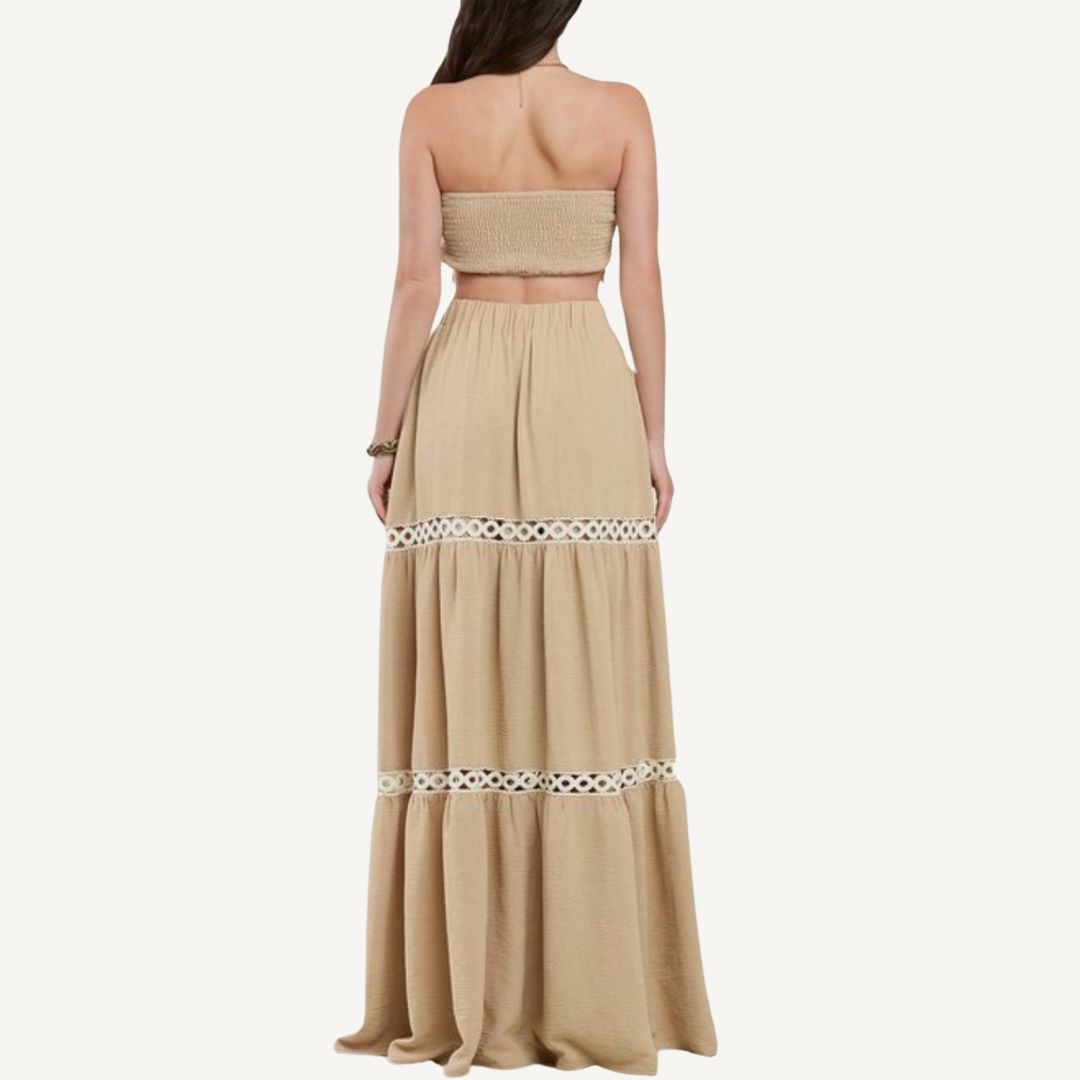 Versatile Tassel Tube Top and Tiered Maxi Skirt Set