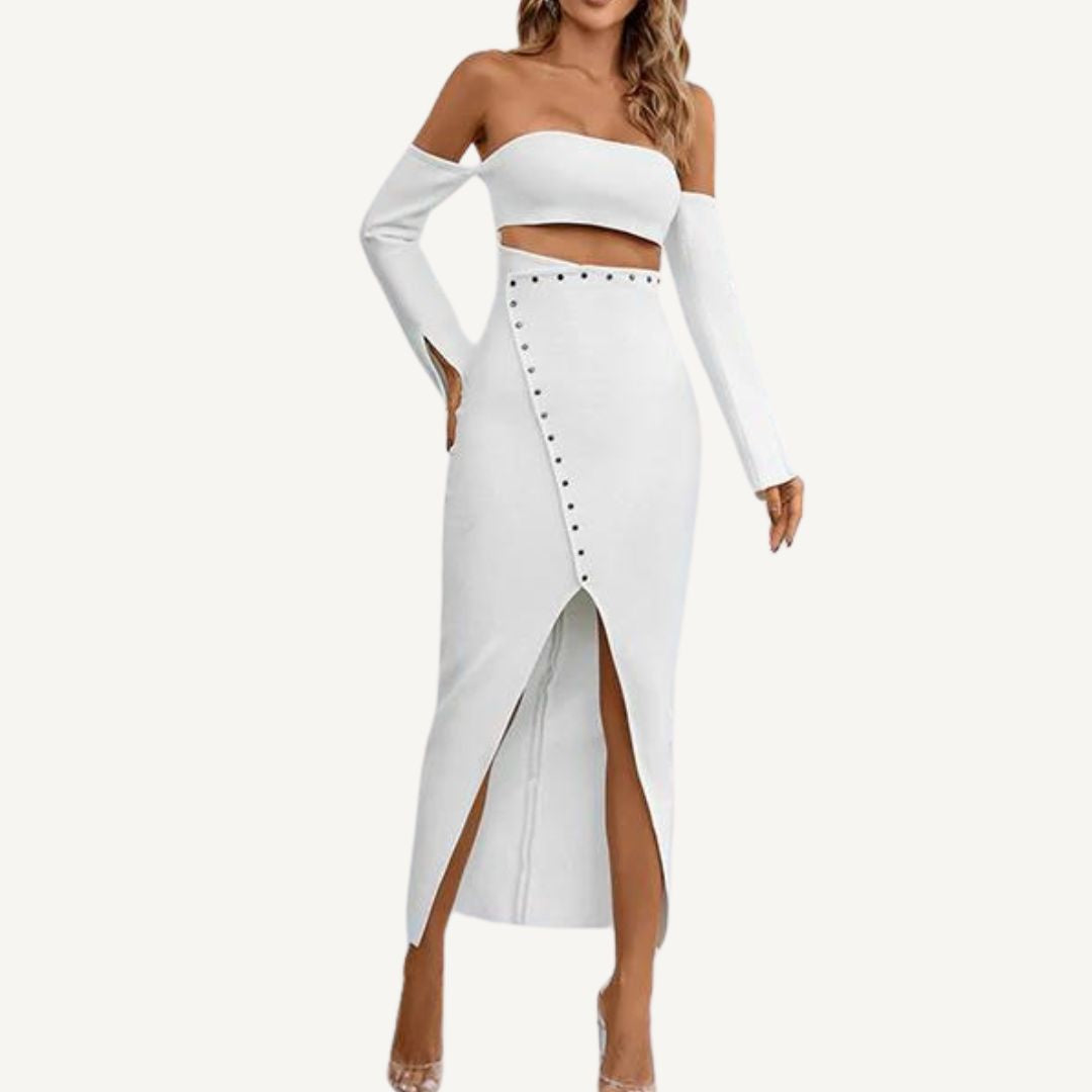 Stella Off Shoulder Cutout Bandage Maxi Dress