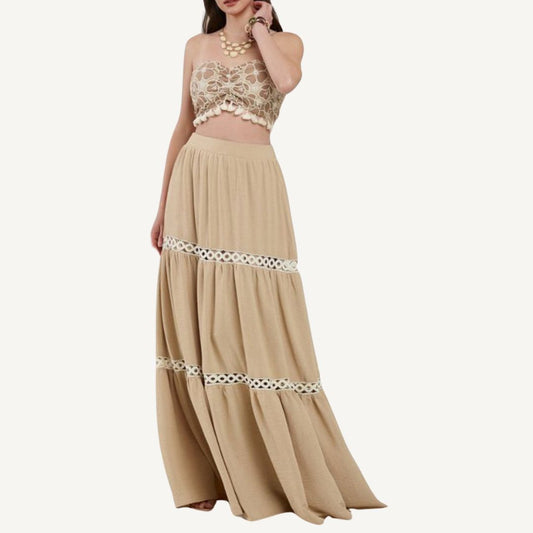 Versatile Tassel Tube Top and Tiered Maxi Skirt Set