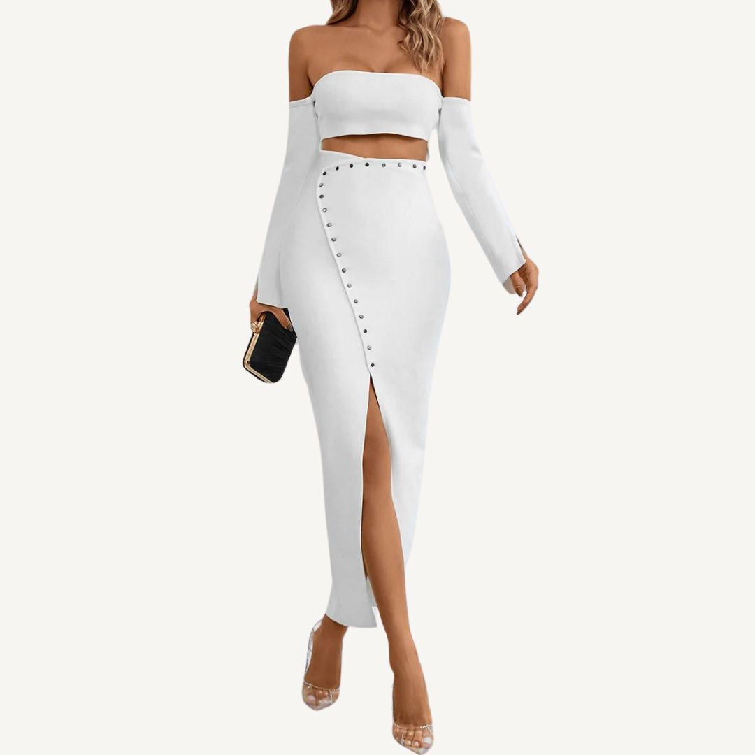 Stella Off Shoulder Cutout Bandage Maxi Dress