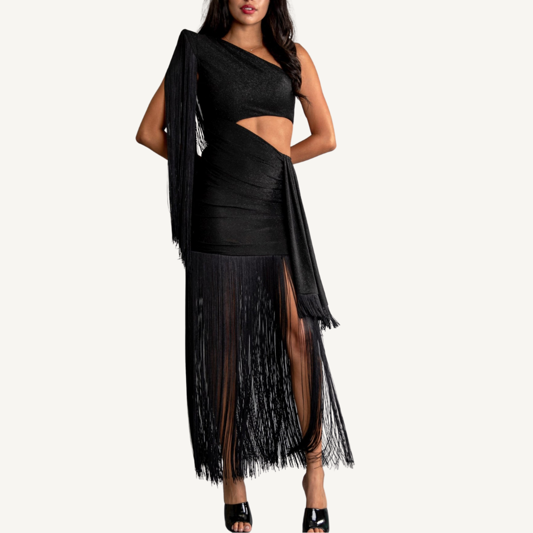 Glitter knit one shoulder dress
